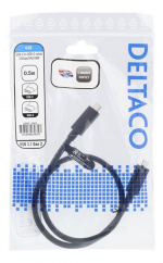 DELTACO USB-C-kaapeli, 0,5m, 10Gbps, 100W, 5A, USB 3.1 Gen 2, musta DELTACO USB-C-kaapeli, 0,5m, 10Gbps, 100W, 5A, USB 3.1 Gen 2, musta