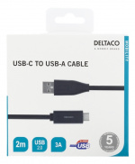 DELTACO USB-C - USB-A-kaapeli, 2m, 3A, USB 2.0, musta