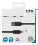 DELTACO USB-A - USB-C-kaapeli, 2m, USB 2.0, punottu, musta DELTACO USB-A - USB-C-kaapeli, 2m, USB 2.0, punottu, musta
