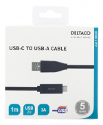 DELTACO USB-C - USB-A-kaapeli, 1m, 3A, USB 2.0, musta