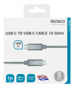 DELTACO USB-C SuperSpeed -kaapeli, 1m, USB 3.1 Gen 1, 100W, hopea DELTACO USB-C SuperSpeed -kaapeli, 1m, USB 3.1 Gen 1, 100W, hopea
