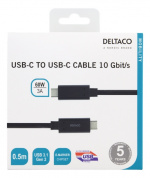 DELTACO USB-C-kaapeli, 0,5m, 60W USB PD, 10Gbps, musta DELTACO USB-C-kaapeli, 0,5m, 60W USB PD, 10Gbps, musta