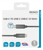 DELTACO USB-C SuperSpeed -kaapeli, 1m, USB 3.1 Gen 1, 100W, harmaa DELTACO USB-C SuperSpeed -kaapeli, 1m, USB 3.1 Gen 1, 100W, harmaa