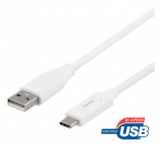 DELTACO USB-C - USB-A-kaapeli, 1,5m, 3A, USB 2.0, valkoinen