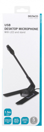 DELTACO USB-pöytämikrofoni, taajuusvaste 100Hz - 1kHz, musta/harmaa DELTACO USB-pöytämikrofoni, taajuusvaste 100Hz - 1kHz, musta/harmaa