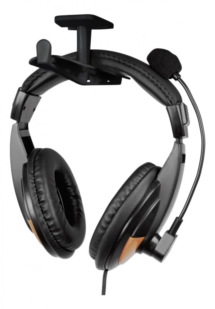 DELTACO GAMING kaksihaarainen kuulokeripustin, ABS-muovia, 3M, musta