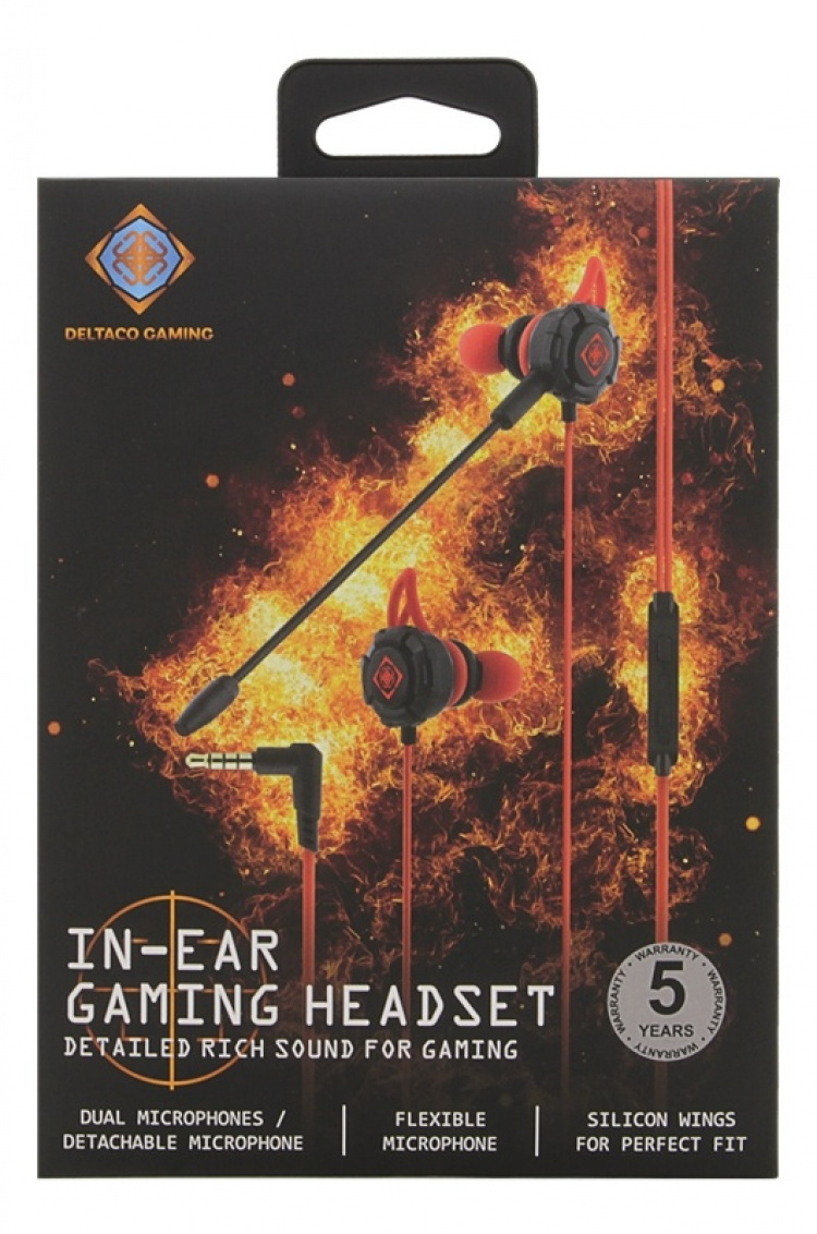 DELTACO GAMING kuulokemikrofoni pelaajille, in-ear, punainen