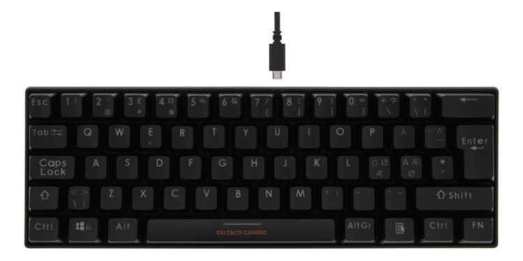 DELTACO GAMING mekaaninen näppäimistö punaisilla kytkimillä, 60% RGB, 62st näppäintä