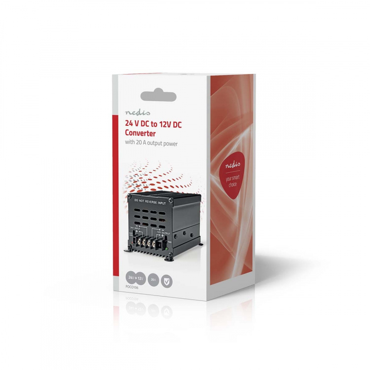 Nedis Tehonmuunnin | Autokäyttöinen | 24 V DC | 12 V DC | 240 W | Ruuviterminaali | Varustettu sulakkeella | Musta