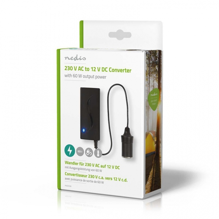 Nedis Tehonmuunnin | Verkkovirtakäyttöinen | 230 V AC 50 Hz | 12 V DC | 60 W | Maadoitettu virtaliitin | Musta