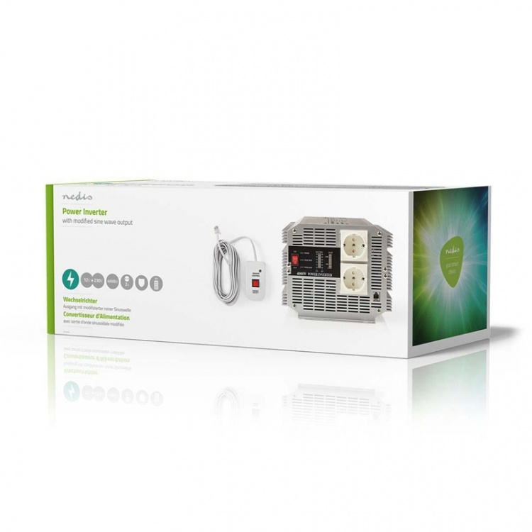Nedis Invertteri Muunnettu Siniaalto | Tulojännite: 12 V DC | Laitteen lähtövirran liittimet: Type F (CEE 7/3) | 230 V AC 50 Hz | 4000 W | Lähtöliitännän huipputeho: 8000 W | Ruuviliitin | Hopea
