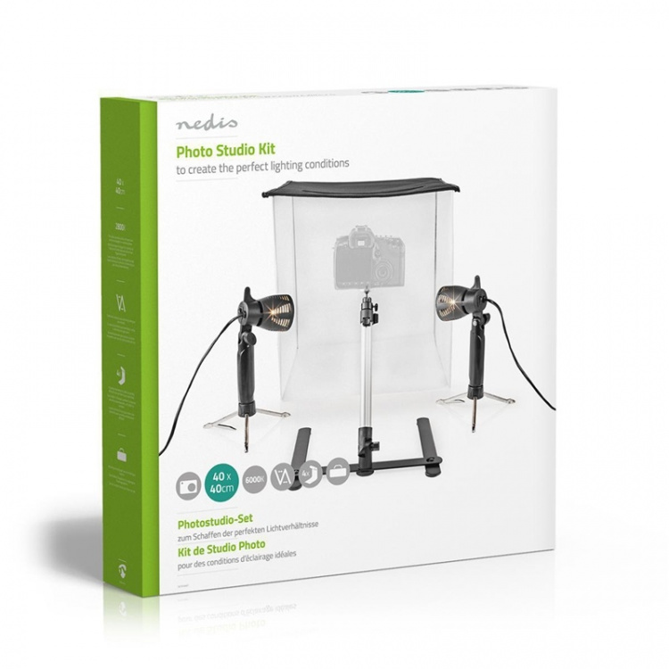 Nedis Photo Studio Sarja | 400 lm | Kokoontaitettava | Tausta sisältyy | Matkalaukku sisältyy | Musta Nedis Photo Studio Sarja | 400 lm | Kokoontaitettava | Tausta sisältyy | Matkalaukku sisältyy | Musta