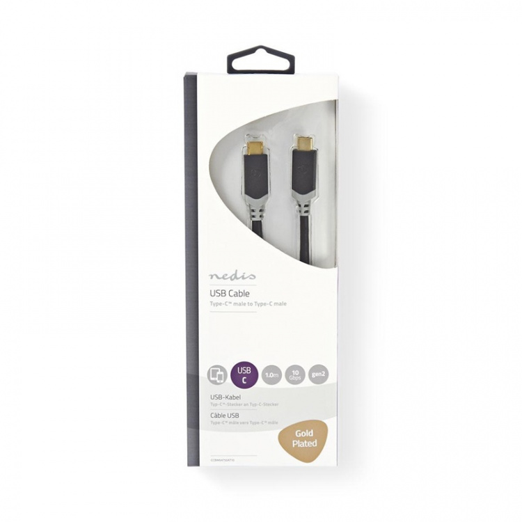 Nedis USB kaapeli | USB 3.2 Gen 2 | USB-C™ Uros | USB-C™ Uros | 100 W | 10 Gbps | Kullattu | 1.00 m | Pyöreä | PVC | Antrasiitti | Ikkunallinen laatikko