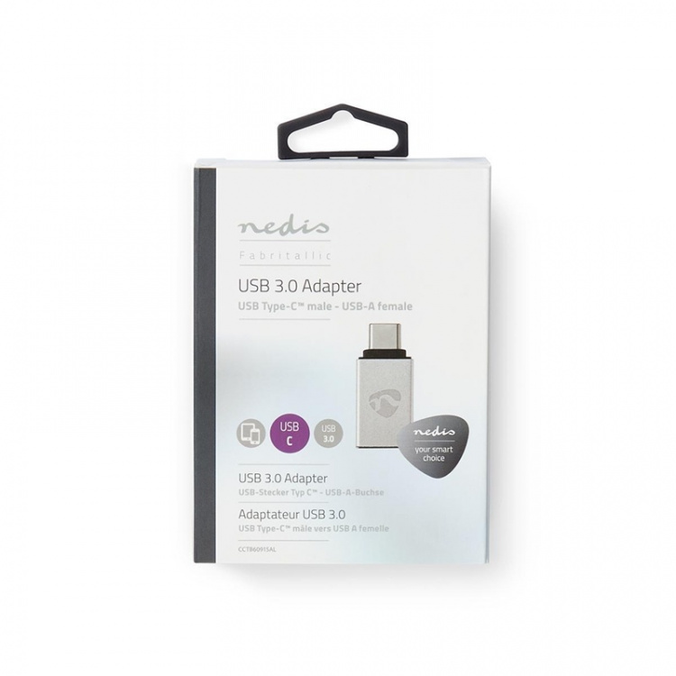 Nedis USB-C™ Sovitin | USB 3.2 Gen 1 | USB-C™ Uros | USB-A Naaras | 5 Gbps | Pyöreä | Niklattu | Hopea | Laatikko kannella ja ikkunalla