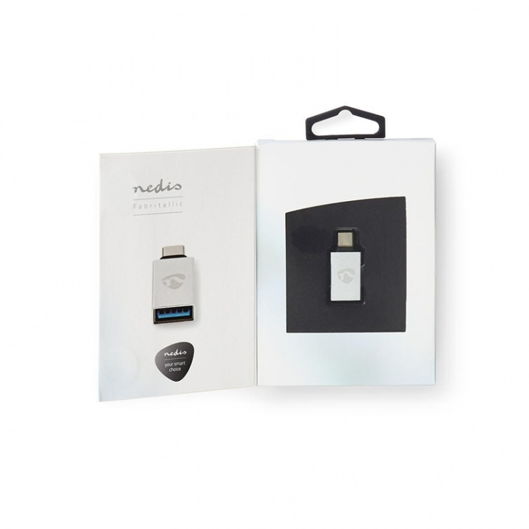 Nedis USB-C™ Sovitin | USB 3.2 Gen 1 | USB-C™ Uros | USB-A Naaras | 5 Gbps | Pyöreä | Niklattu | Hopea | Laatikko kannella ja ikkunalla