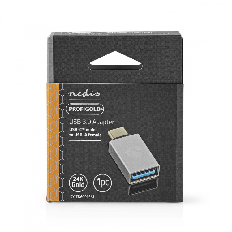 Nedis USB-C™ Sovitin | USB 3.2 Gen 1 | USB-C™ Uros | USB-A Naaras | 5 Gbps | Pyöreä | Niklattu | Hopea | Laatikko kannella ja ikkunalla