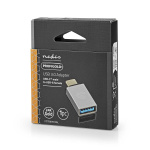 Nedis USB-C™ Sovitin | USB 3.2 Gen 1 | USB-C™ Uros | USB-A Naaras | 5 Gbps | Pyöreä | Niklattu | Hopea | Laatikko kannella ja ikkunalla