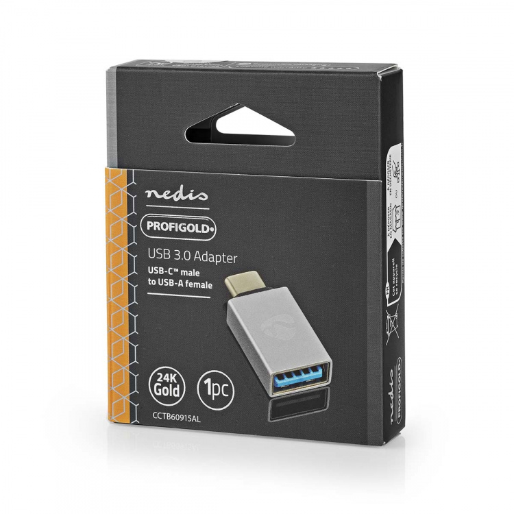 Nedis USB-C™ Sovitin | USB 3.2 Gen 1 | USB-C™ Uros | USB-A Naaras | 5 Gbps | Pyöreä | Niklattu | Hopea | Laatikko kannella ja ikkunalla