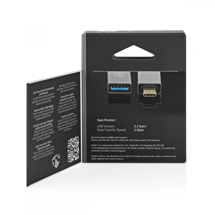 Nedis USB-C™ Sovitin | USB 3.2 Gen 1 | USB-C™ Uros | USB-A Naaras | 5 Gbps | Pyöreä | Niklattu | Hopea | Laatikko kannella ja ikkunalla