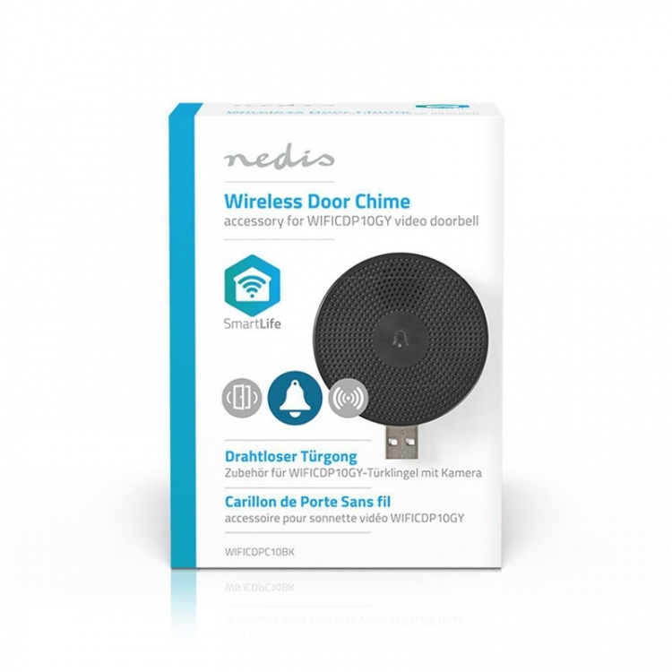 Nedis SmartLife Soittokello | RF, frequency 433 Mhz | Tarvikkeet tuotteelle: WIFICDP10GY / WIFICDP30WT / WIFICDP40CWT | USB Virta | 4 ääntä | 5 V DC | Säädettävä äänenvoimakkuus | Musta