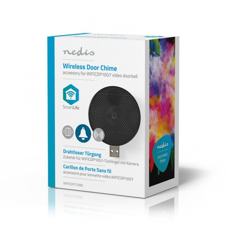 Nedis SmartLife Soittokello | RF, frequency 433 Mhz | Tarvikkeet tuotteelle: WIFICDP10GY / WIFICDP30WT / WIFICDP40CWT | USB Virta | 4 ääntä | 5 V DC | Säädettävä äänenvoimakkuus | Musta