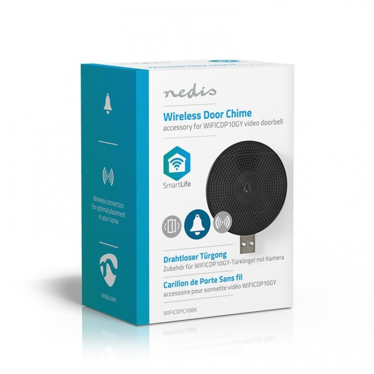Nedis SmartLife Soittokello | RF, frequency 433 Mhz | Tarvikkeet tuotteelle: WIFICDP10GY / WIFICDP30WT / WIFICDP40CWT | USB Virta | 4 ääntä | 5 V DC | Säädettävä äänenvoimakkuus | Musta
