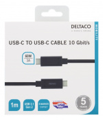 DELTACO USB-C-kaapeli, 1m, USB 3.1 Gen 2, 10Gbps, 60W, musta DELTACO USB-C-kaapeli, 1m, USB 3.1 Gen 2, 10Gbps, 60W, musta