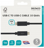 DELTACO USB-C-kaapeli, 1m, USB 3.1 Gen 2, 10Gbps, 60W, musta DELTACO USB-C-kaapeli, 1m, USB 3.1 Gen 2, 10Gbps, 60W, musta