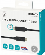 DELTACO USB-C-kaapeli, 1m, USB 3.1 Gen 2, 10Gbps, 60W, musta DELTACO USB-C-kaapeli, 1m, USB 3.1 Gen 2, 10Gbps, 60W, musta