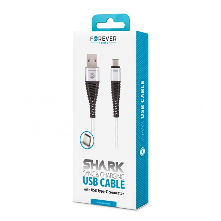 Forever USB Type-C kaapeli Shark White 1m 2A Forever USB Type-C kaapeli Shark White 1m 2A