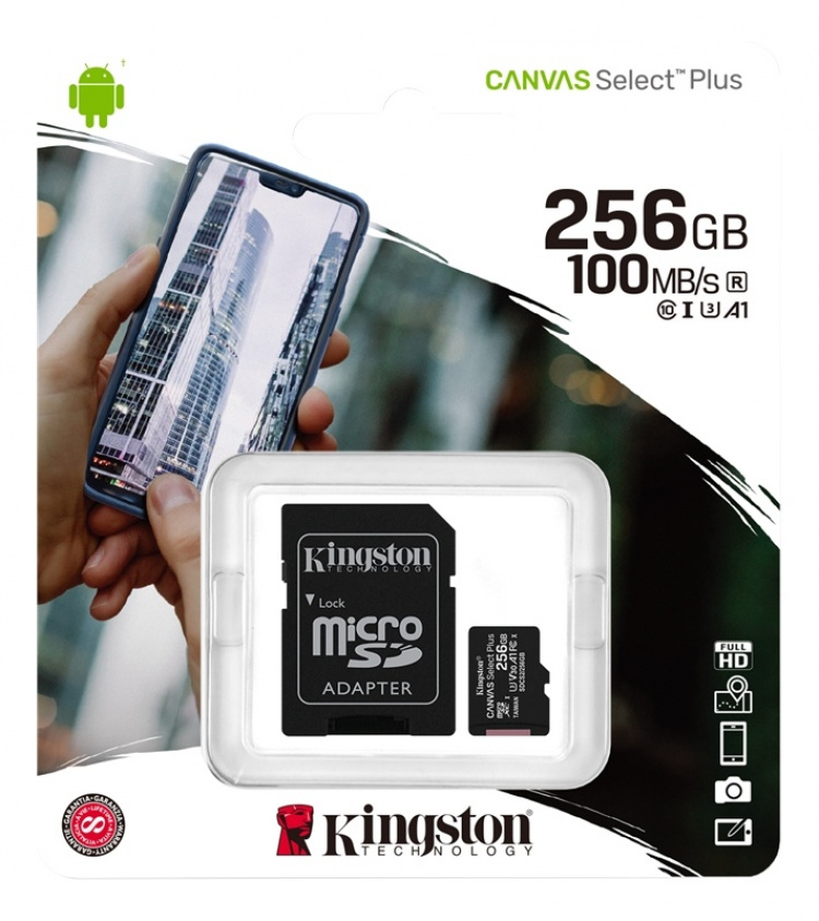 Kingston 256GB micSDXC Canvas Select Plus 100R A1 C10 Card + ADP