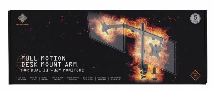 DELTACO GAMING kahden näytön pöytäteline, 13