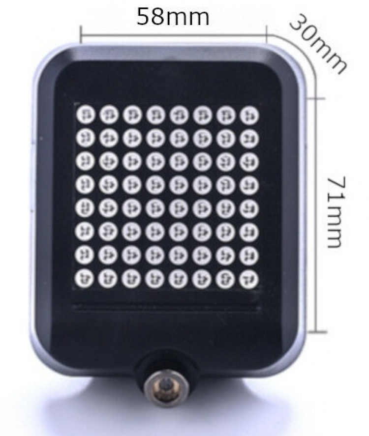 Älykäs automaattinen pyörän takavalo laseranturilla ja 64kpl LEDillä Älykäs automaattinen pyörän takavalo laseranturilla ja 64kpl LEDillä