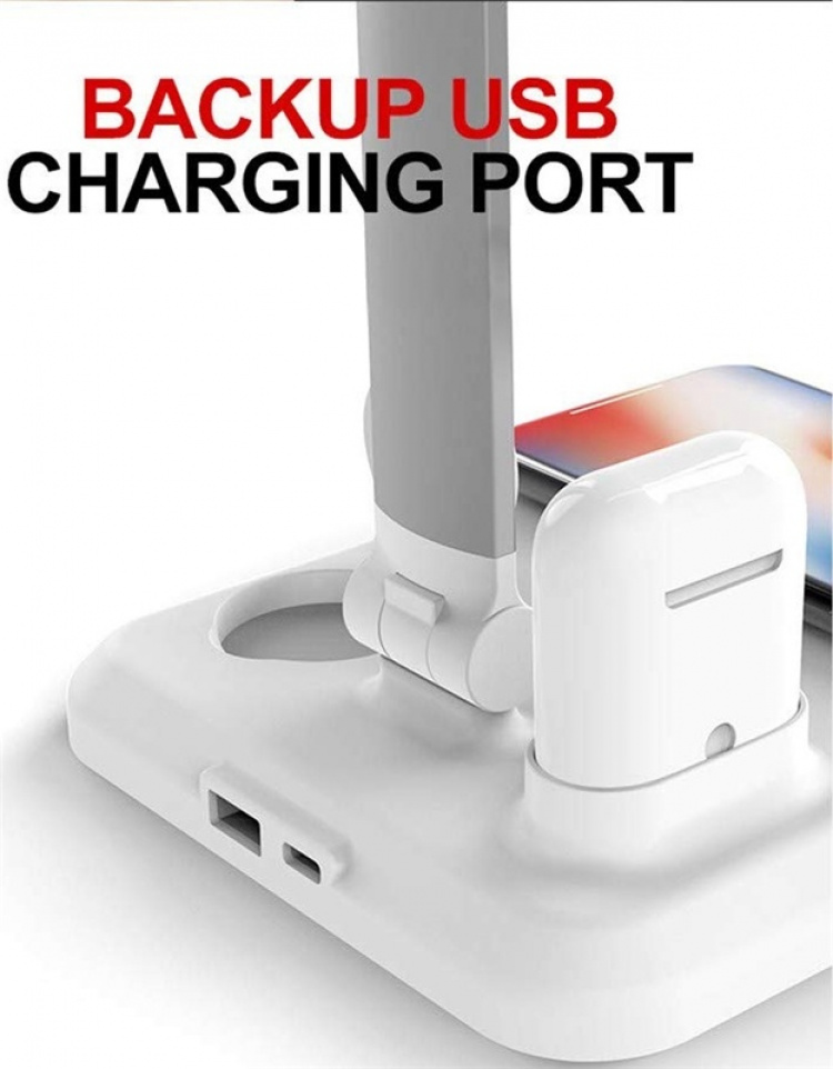 Pöytävalaisin langattomalla Qi-latauksella, 4-in-1, valkoinen Pöytävalaisin langattomalla Qi-latauksella, 4-in-1, valkoinen