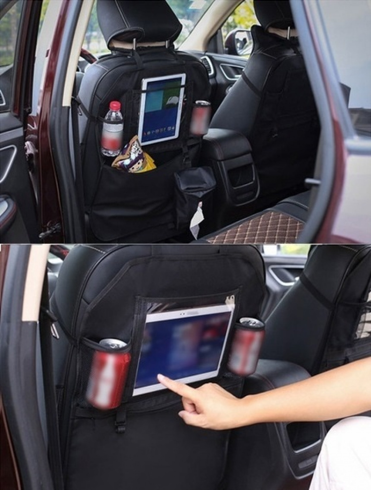 Potkunsuojus säilytyslokerolla, ripustuskoukku autoon, musta Potkunsuojus säilytyslokerolla, ripustuskoukku autoon, musta