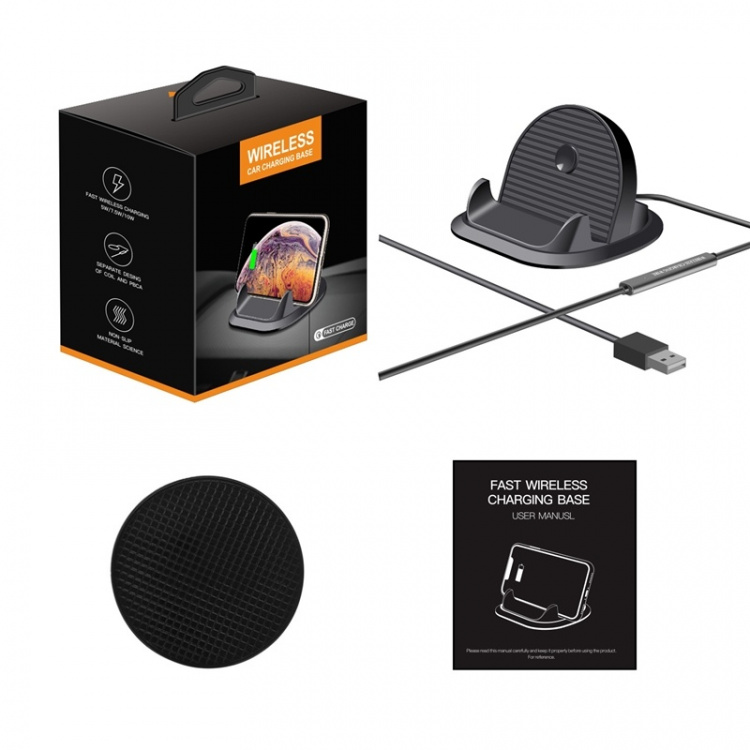 Qi-latausasema nopealla latauksella älypuhelimelle, Musta Qi-latausasema nopealla latauksella älypuhelimelle, Musta