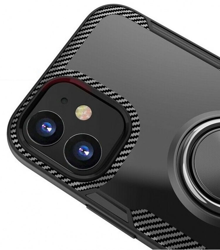 Kuori, jossa on rengasteline iPhone 12 minille, läpinäkyvä/musta Kuori, jossa on rengasteline iPhone 12 minille, läpinäkyvä/musta