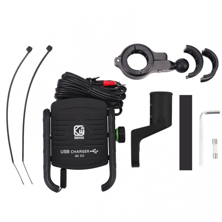 Matkapuhelimen pidike moottoripyörään QC3.0-pikalatauksella, musta Matkapuhelimen pidike moottoripyörään QC3.0-pikalatauksella, musta