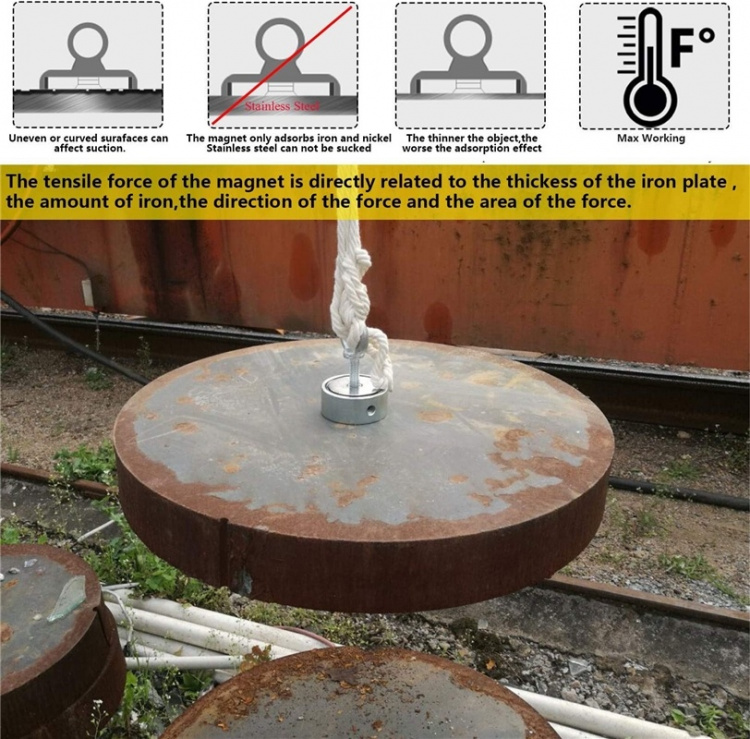 Dubbelsidig Neodymmagnet 2x100kg, D4, Rep & Handskar