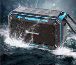 Vedenkestävä kaiutin, jossa on karabiini ja pyöräkiinnike Vedenkestävä kaiutin, jossa on karabiini ja pyöräkiinnike