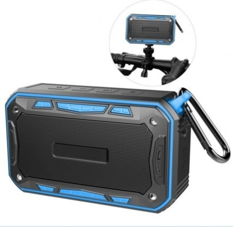 Vedenkestävä kaiutin, jossa on karabiini ja pyöräkiinnike Vedenkestävä kaiutin, jossa on karabiini ja pyöräkiinnike