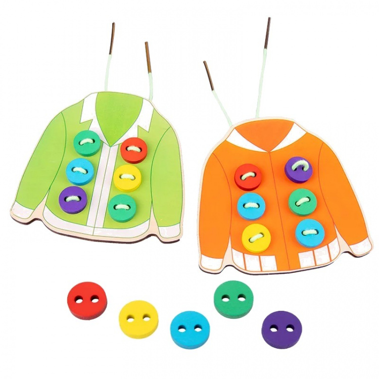 Wooden buttons on a jumper - kehityspeli pikkulapsille Wooden buttons on a jumper - kehityspeli pikkulapsille