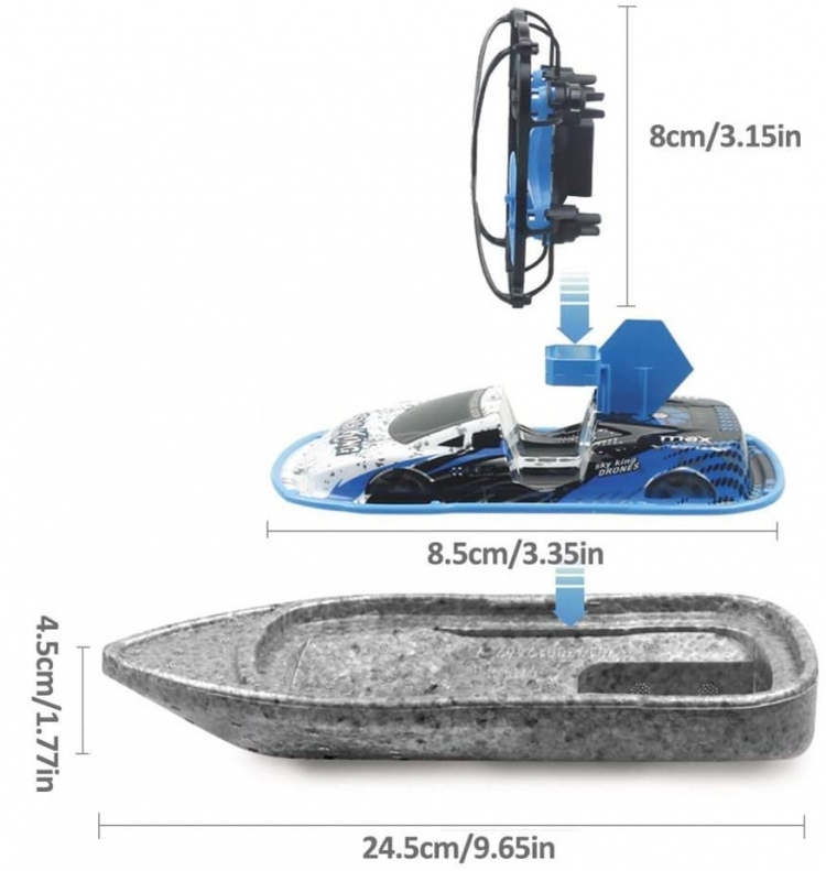 3-in-1 radio-ohjattava maastoajoneuvo 2.4 G - Drone, vene, auto 4-akselinen, sininen/harmaa 3-in-1 radio-ohjattava maastoajoneuvo 2.4 G - Drone, vene, auto 4-akselinen, sininen/harmaa