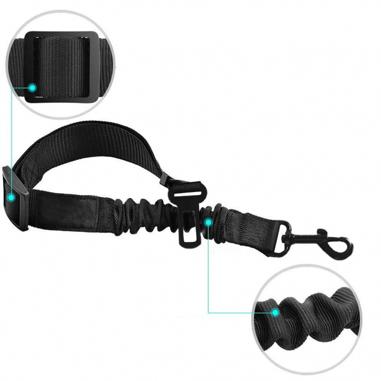 Leash with safetybelt adapter for pets, Black