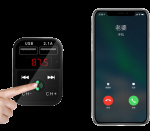 2-in-1 FM-lähetin, jossa on kaksi USB-liitäntää, näyttö ja painikkeet, musta