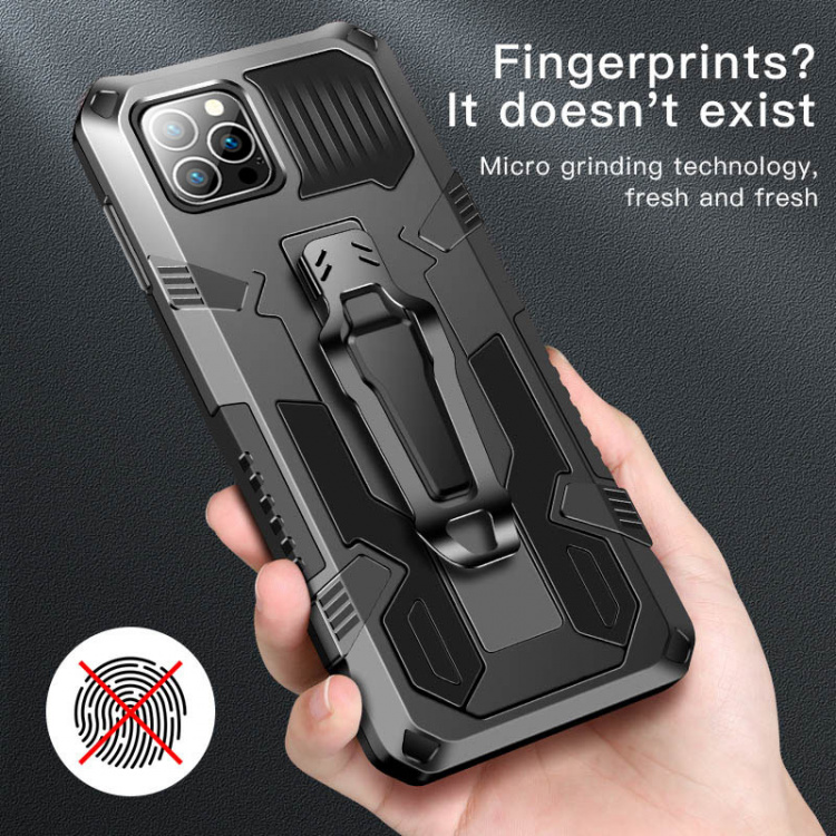 Kestävä kotelo jalustalla iPhone 13 Pro Maxille, musta