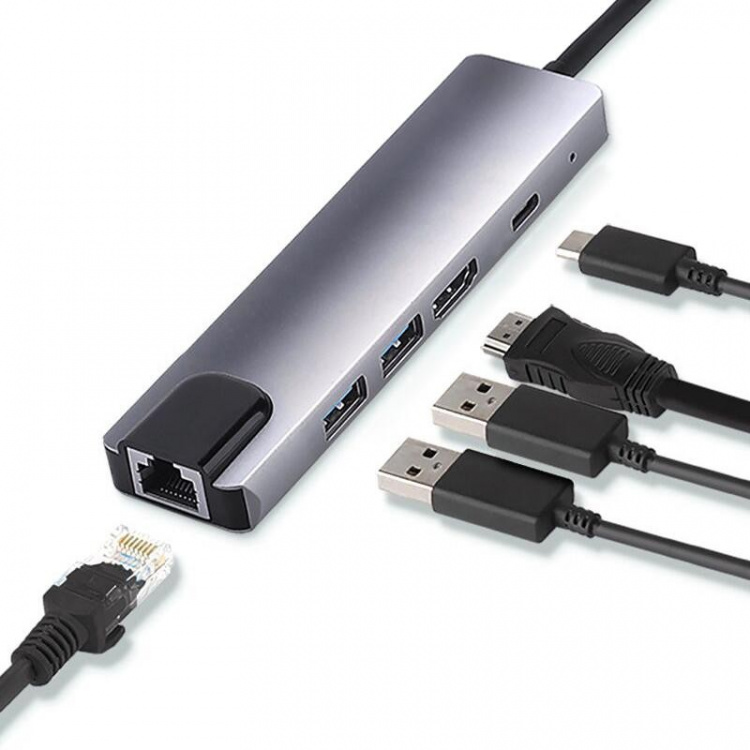 USB-C Hub 5 porttia, harmaa
