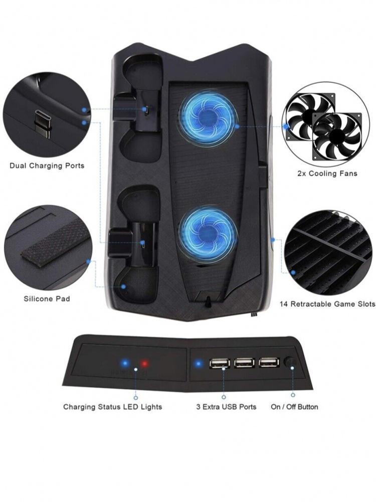 Latausteline, jossa on jäähdytystuulettimet ja pelien säilytys PS5:lle Latausteline, jossa on jäähdytystuulettimet ja pelien säilytys PS5:lle