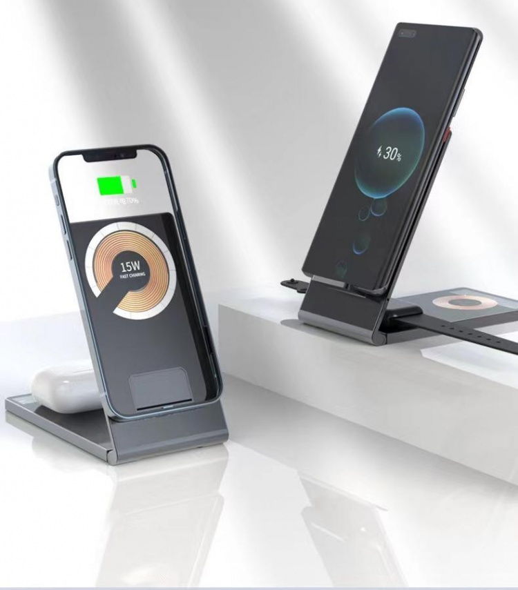 Taitettava ja langaton laturi älypuhelimelle, iWatchille, Airpodsille, jne