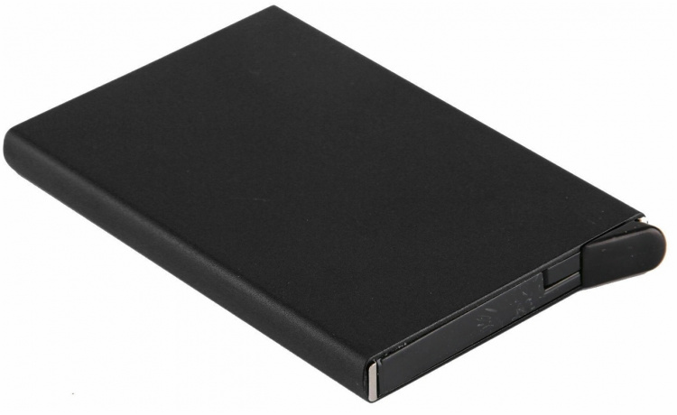 Alumiininen RFID-korttiteline ponnahdusikkunalla, musta